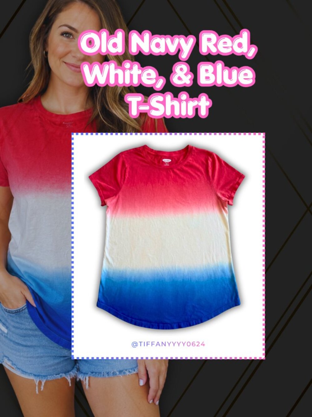 👚 Old Navy Red White & Blue Ombre Short Sleeve Tee・Size M